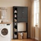 Over the toilet storage cabinet in black showcasing the spacious upper cabinet and height-adjustable shelf for flexible.