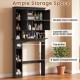 Over the toilet storage cabinet in black featuring adjustable shelf, two cabinets, tissue box, and five open.