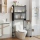 Over-the-toilet cabinet in black with flip-up doors and hooks, providing smart storage for bathroom essentials.
