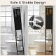 Over-the-toilet cabinet organizer in black with flip-up doors, hooks, and anti-tip kits for secure bathroom storage.