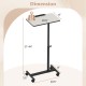 Gray overbed rolling table food tray with adjustable height, 360° rotating tabletop, and wheeled base for easy mobility.