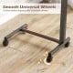 Lockable rolling wheels provide stability and mobility for the walnut overbed table with a sturdy H-shaped base.