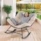 Oversized egg papasan chair with beige padded cushion, designed for comfort and relaxation on patio or porch.