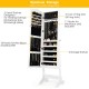 Mirrored lockable jewelry cabinet armoire in white with 5 shelves, 29 hooks, and 60 ring slots for organized storage.