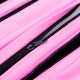 Close-up of the pink PU leather cover and zippers on a 4' x 6' folding gymnastics mat for easy storage and transport.