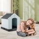 Durable waterproof dog house for small dogs with elevated floor, featuring a removable roof for easy cleaning.