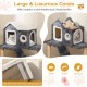 Large cat tree with two levels, plush material, and sisal rope for scratching, perfect for resting and observing.