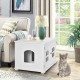 Large white wooden cat litter box enclosure with side access door and two windows, perfect for a cozy pet space.