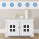 Large white wooden cat litter box enclosure with two windows, providing ventilation and a stylish storage solution.