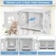 Large wooden cat litter box enclosure in white with side entry, ventilation windows, and spacious storage for pets.