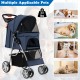 Foldable navy pet stroller with 4 mesh windows, large storage basket, and universal wheels for pets up to 33 lbs.