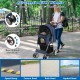 Foldable navy pet stroller with all-terrain EVA wheels, mesh windows, and large storage basket for outdoor adventures.