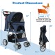 Foldable navy pet stroller with storage basket, featuring 4 mesh windows for ventilation and comfort, ideal for small.