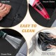 Dog car seat cover in black, featuring easy cleaning methods like damp cloth, vacuum, and washing machine for pet.