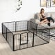 8-panel 24-inch height pet fence in black, featuring a door and locking latch, ideal for indoor and outdoor use.
