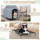 Elevated pet house with ventilated windows, featuring a waterproof canopy and breathable mesh for outdoor comfort.