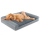 Large orthopedic foam dog bed with removable cover, featuring a 3-sided bolster for neck support and non-slip bottom.