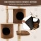 6-tier wooden cat tree with removable condos and platforms, designed for cat comfort and easy cleaning.