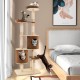 6-tier wooden cat tree in brown with removable condos and platforms, perfect for multiple cats to play and relax.