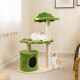 Cat tree with green cloud design, featuring sisal scratching posts and cozy condo for indoor cats to relax and play.