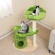 Green cloud-shaped cat tree with cozy condo, sisal scratching posts, and removable cushion for indoor cats.