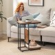 C-shaped cat side table in rustic brown with scratching board and cozy bed, perfect for small spaces and pet comfort.