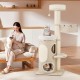 Cat tree featuring a 2-storey condo and top perch, made of natural materials for indoor cats' comfort and play.