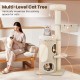 Multi-level cat tree with cozy condo, top perch, and sisal scratching posts for indoor cats' play and relaxation.