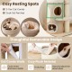 Cat tree with 2-storey condo and top perch, featuring plush beds and sisal scratching posts for indoor cats.