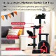 Gothic cat tree with black and red color, featuring a unique arch design and spacious hideaway condo for playful cats.