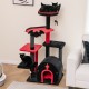 Gothic cat tree with a wide top perch, black and red design, and cozy condo for playful cats and kittens.
