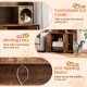 Modern wooden cat litter box enclosure with storage shelves, featuring a winding entry and anti-toppling device for.