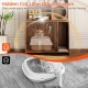 Modern wooden cat litter box enclosure in brown with storage shelves, offering privacy and reducing litter tracking.