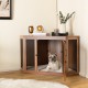 Corner dog kennel in brown with mesh door and cushion, ideal for pets, featuring a durable design and elegant tabletop.