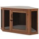 Corner dog kennel in brown with mesh door, cushion, and lockable access, ideal for pets and fits in any corner.