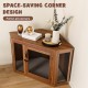 Corner dog kennel in brown with mesh door, cushion, and space-saving design, perfect for pets and decor in any corner.