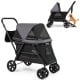 Dog stroller for medium small senior dogs in black, featuring dual entry, adjustable canopy, and large wheels for easy.
