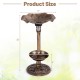 Standing pedestal birdbath and feeder combo with lotus leaf bowl in bronze, featuring dimensions for outdoor use.