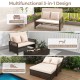 Patio adjustable wicker daybed with beige cushions, featuring a 4-position backrest for versatile outdoor relaxation.