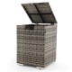 Gray 2-in-1 patio rattan gas propane tank cover with lid, suitable for 20 lbs tanks, doubles as a side table.