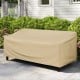 Patio furniture cover in beige, 77 x 43 x 30 inches, features padded handles and click-close straps for secure.