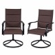 Set of 2 brown padded patio swivel chairs with ergonomic design, breathable fabric, and sturdy metal frame for outdoor.