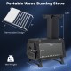 Portable wood camping stove with heat-resistant glass, dual cooking positions, and durable carbon steel for outdoor.