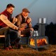 Portable wood camping stove with heat-resistant glass, dual cooking positions, and sturdy carbon steel for outdoor.