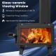 Glass-ceramic viewing window of the portable wood camping stove heater, showcasing the mesmerizing flame for efficient.