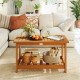Rectangular 2-tier acacia wood coffee table with natural finish, perfect for indoor or outdoor use in living spaces.