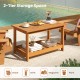 Acacia wood coffee table with 2-tier design, ideal for outdoor use, featuring a wide tabletop and bottom shelf for.