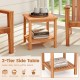Patio acacia wood side table with slatted tabletop and storage shelf, perfect for outdoor or indoor use.