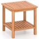 Acacia wood side table featuring a slatted tabletop and storage shelf, ideal for patio or indoor use.