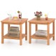 Set of 2 acacia wood side tables with slatted tabletops and storage shelves, perfect for patio or indoor use.